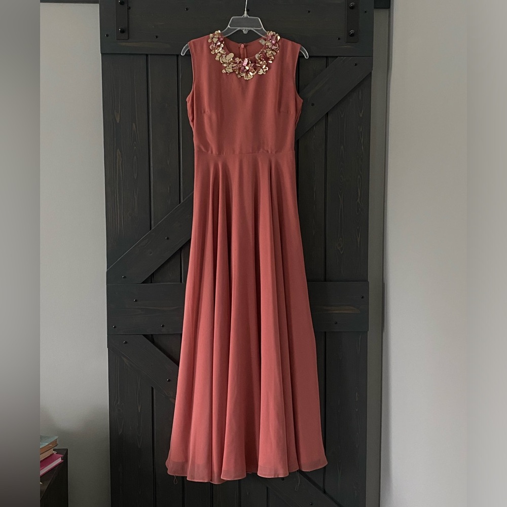 Rusty Pink Dress | Sequin Neckline